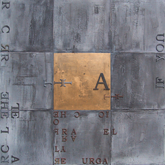 Jaro Schlesiona, C.O. II, 120cm x 120cm, Acryl/Quarzsand/Metall auf Leinen, Unikat